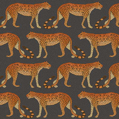 Leopard Walk Charcoal & Orange by Cole & Son Designer Wallcovering