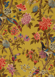 Hydrangea Bird Mustard/Mauve by G P & J Baker Designer Fabric