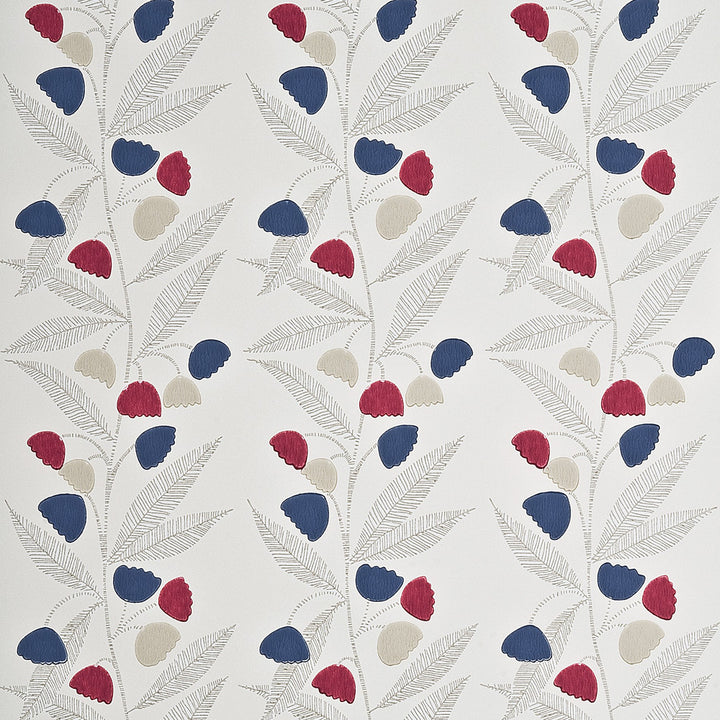 Bell Flower Cherry/Indigo/Buttermilk by Baker Lifestyle Designer Wallcovering