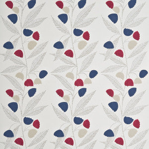 Bell Flower Cherry/Indigo/Buttermilk by Baker Lifestyle Designer Wallcovering