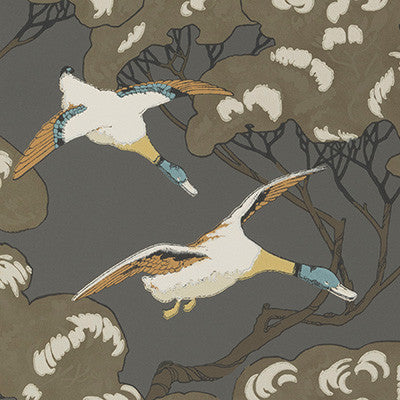 Flying Ducks Charcoal by Mulberry Designer Wallcovering