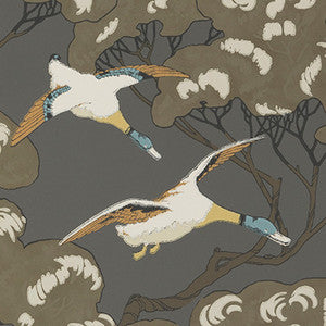 Flying Ducks Charcoal by Mulberry Designer Wallcovering