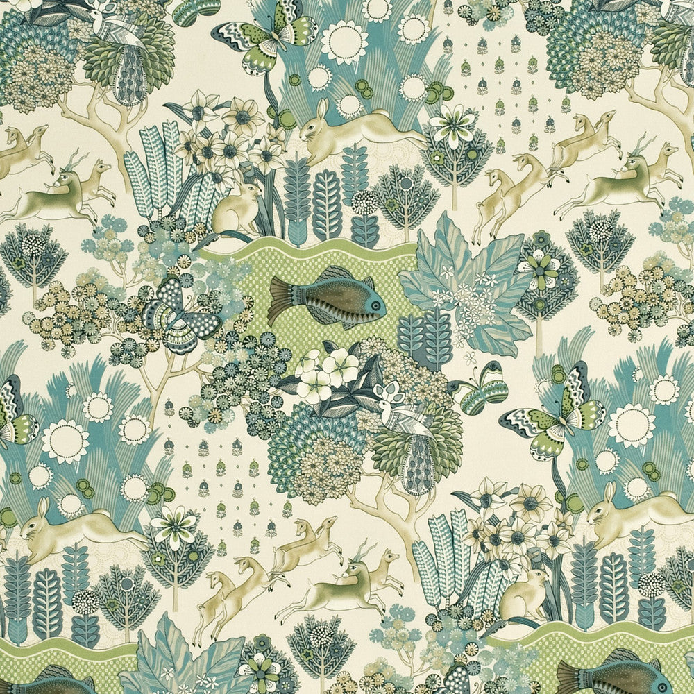 Glendale Teal/Leaf by Mulberry Designer Fabric