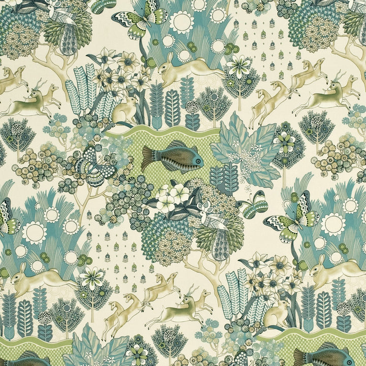 Glendale Teal/Leaf by Mulberry Designer Fabric