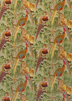Game Birds Velvet Fig/Multi by Mulberry Designer Fabric