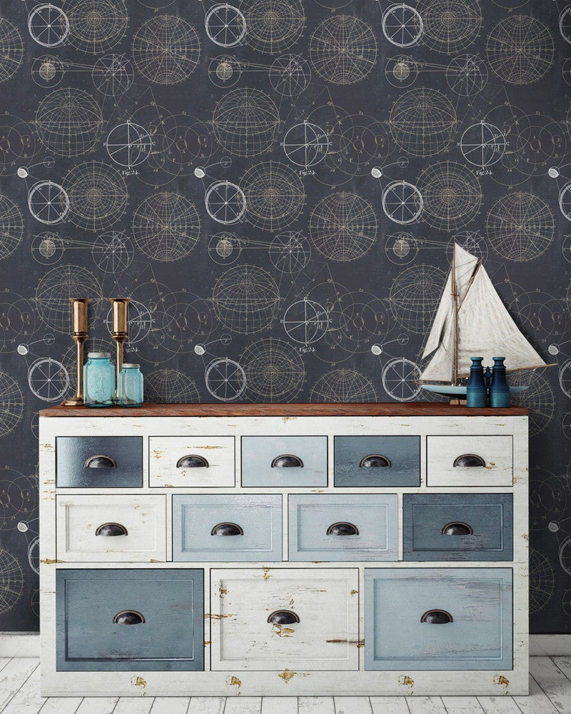 Astronomy Blue Premium Wallpaper by Mind the Gap Designer Wallpaper WALLPAPER DESIGNER COLLECTION Non-woven Made in Europe Paste the wall 3 rolls x 20.5 x 3.25 yards - Swanky Fabrics -