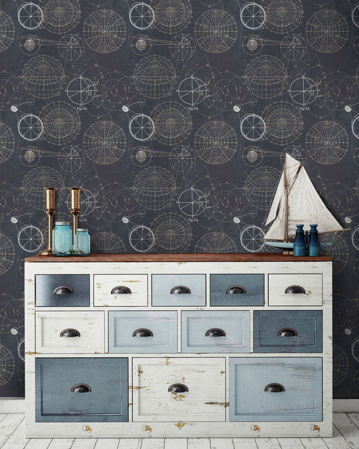 Astronomy Blue Premium Wallpaper by Mind the Gap Designer Wallpaper WALLPAPER DESIGNER COLLECTION Non-woven Made in Europe Paste the wall 3 rolls x 20.5 x 3.25 yards - Swanky Fabrics -