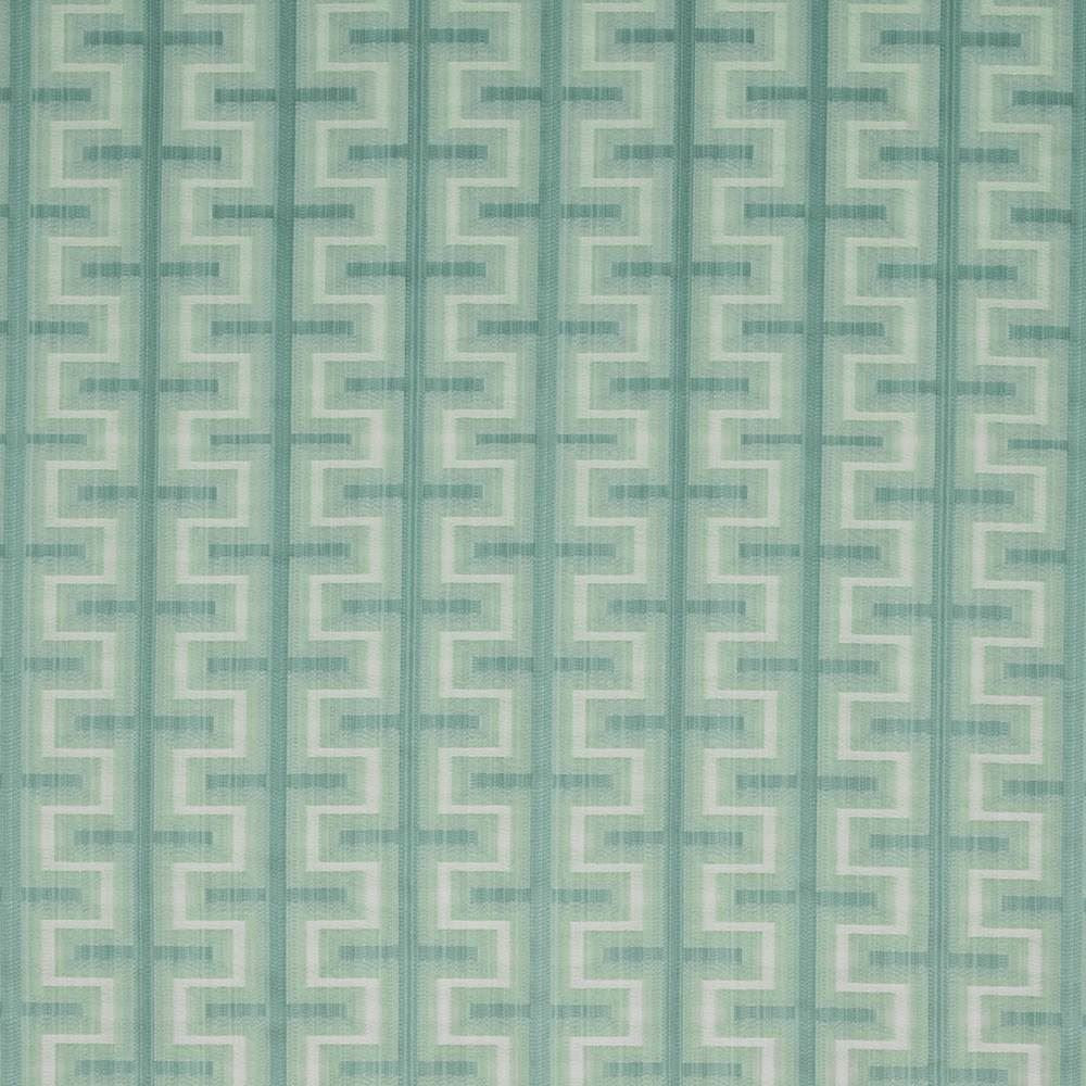 Athenia Fretwork Aquamarine by Kasmir Designer Fabric 1398 52% Rayon
48% Polyester
 CHINA </p><p>Repeat: Horizontal: 7 4/8 inches and Vertical: 3 2/8 inches 58 - Swanky Fabrics -