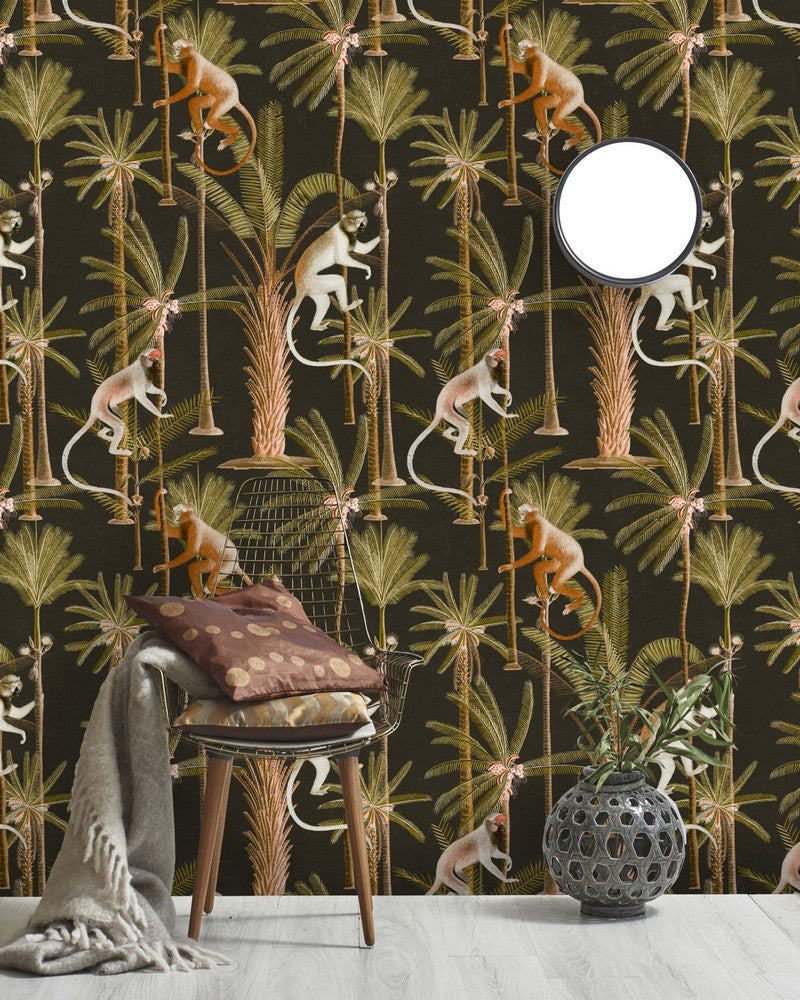 Mind The Gap Wallpaper BARBADOS ANTHRACITE Wallpaper (WP20160) | WP20160 | PREMIUM DESIGNER WALLPAPER COLLECTION | 3 rolls x 20.5 x 118.1 in | 0.52m / 20.5in | 3m / 118in | 4.65mp | 70cm / 27.6in | Anthracite, Green, Orange | Non-woven | Paste the wall | 3-rolls in a box | Fabric Carolina | https://www.fabriccarolina.com/