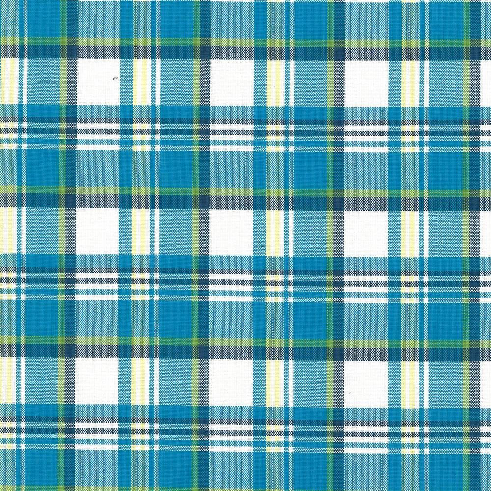 Bardwell Plaid Mediterranean by Kasmir Designer Fabric 5073 100% Cotton INDIA 30,000 Wyzenbeek Double Rubs Horizontal: 3 inches and Vertical: 3 inches 54 - Swanky Fabrics -