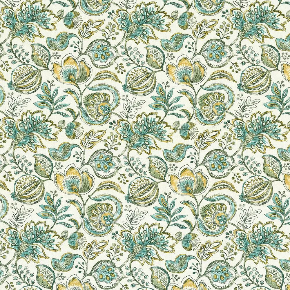 Bersa Aquamist by Kasmir Designer Fabric 5107 100% Cotton INDIA 9,000 Wyzenbeek Double Rubs Horizontal: 13 4/8 inches and Vertical: 13 4/8 inches 54 - 55 - Swanky Fabrics -