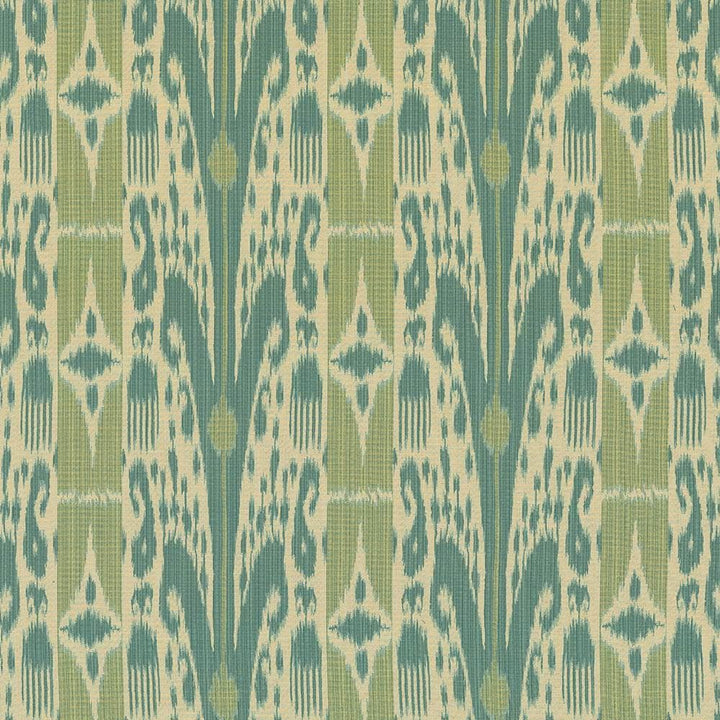 Binjai Ikat Seagrass by Kasmir Designer Fabric 1420 100% Polyester TURKEY 25,000 Wyzenbeek Double Rubs Horizontal: 14 1/8 inches and Vertical: 14 1/8 inches 54 - 55 - Swanky Fabrics -