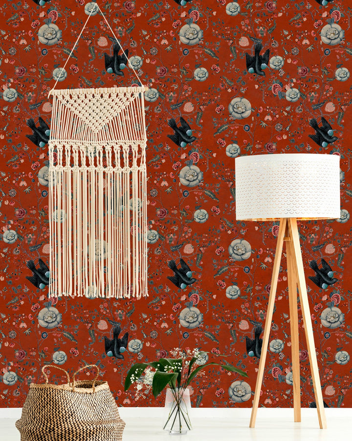 Black Bird Wallpaper by Mind the Gap Designer Wallpaper THE WALLPAPER COLLECTABLES Textured Matte Made in Europe Paste the wall 3 rolls x 20.5 x 3.25 yards - Swanky Fabrics -