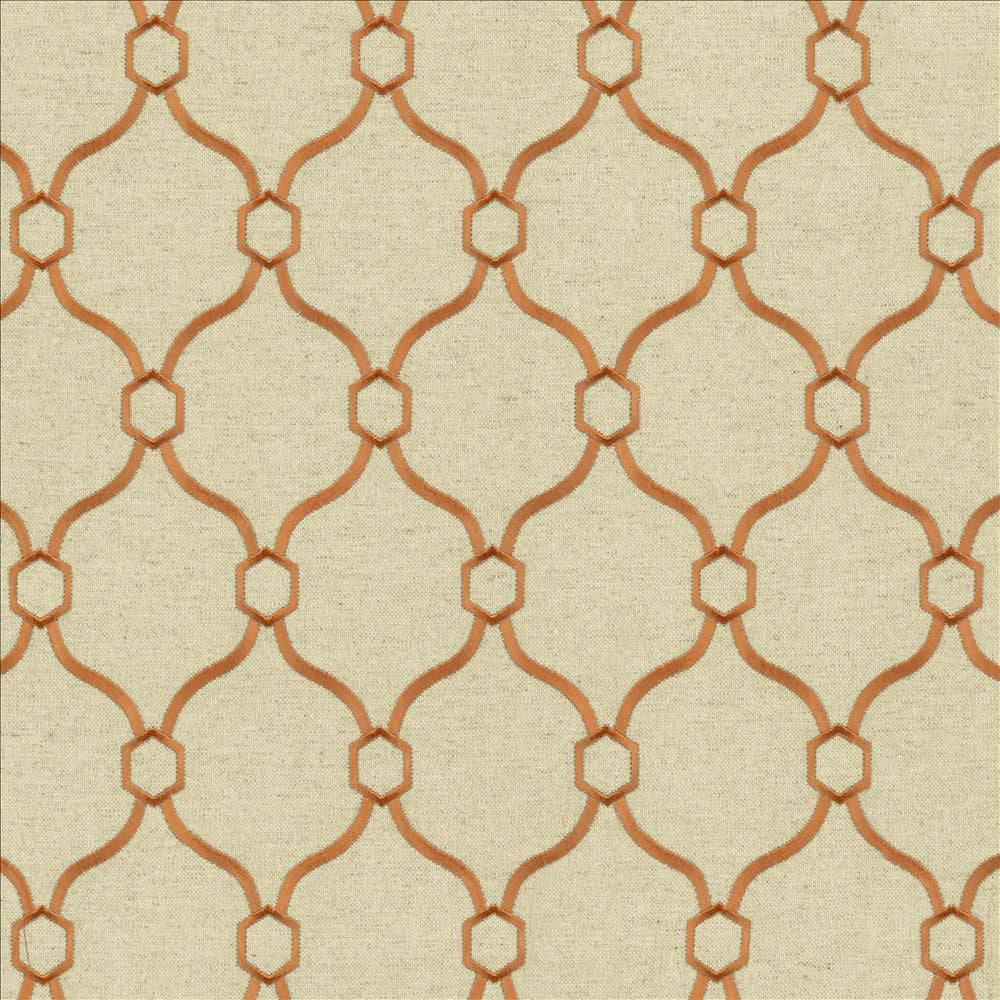 Braxton Copper by Kasmir Designer Fabric 5121 32% Viscose
30% Polyester
26% Linen
12% Rayon
 CHINA </p><p>Repeat: Horizontal: 3 6/8 inches and Vertical: 5 inches 54 - Swanky Fabrics -
