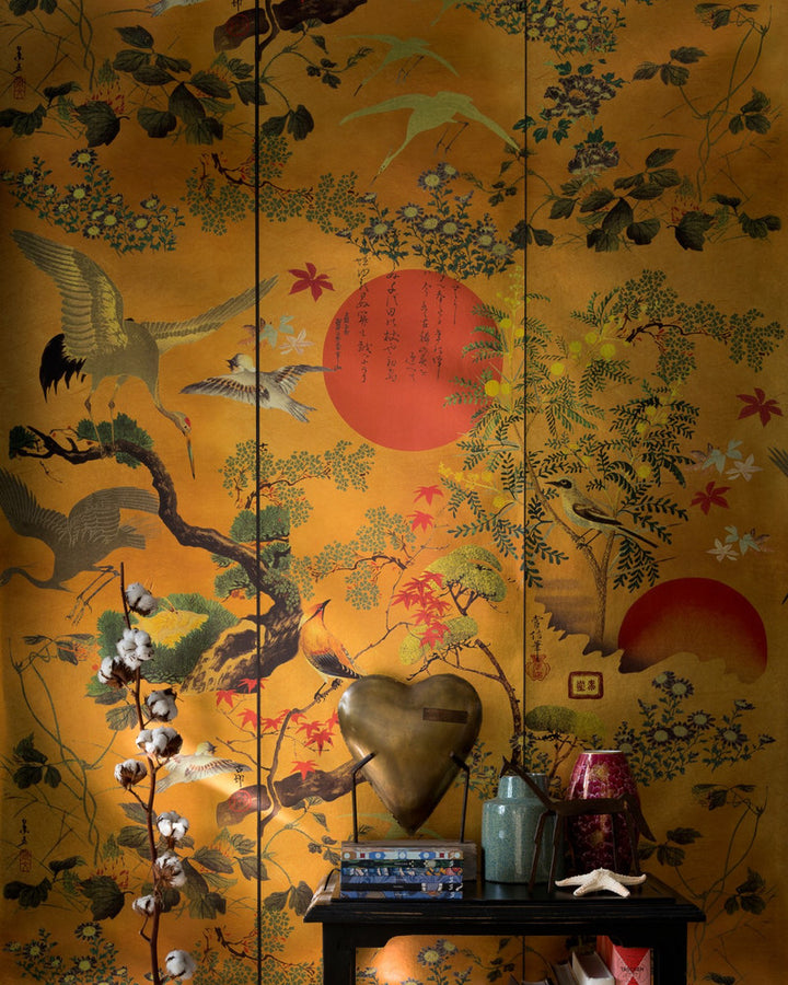 Byobu Metallic Edition Wallpaper by Mind the Gap Designer Wallpaper THE WALLPAPER COLLECTABLES Gold Foil Made in Europe Paste the wall 3 rolls x 19.17 x 3.25 yards - Swanky Fabrics -