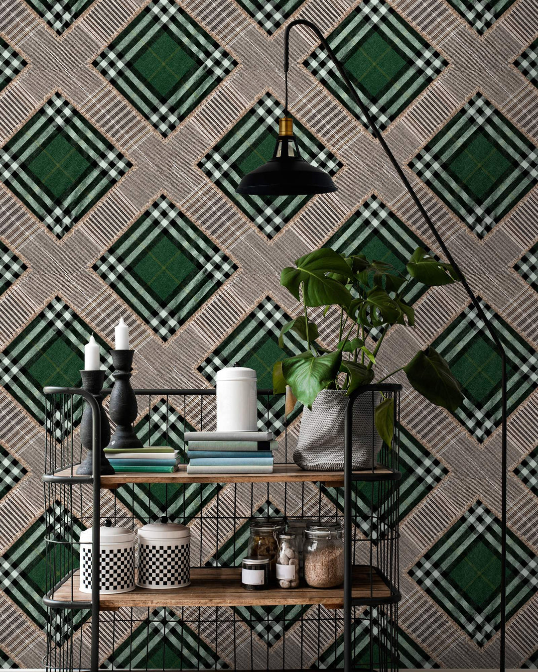 Checkered Patchwork British Green wallpaper by Mind the Gap (WP20389), view 2