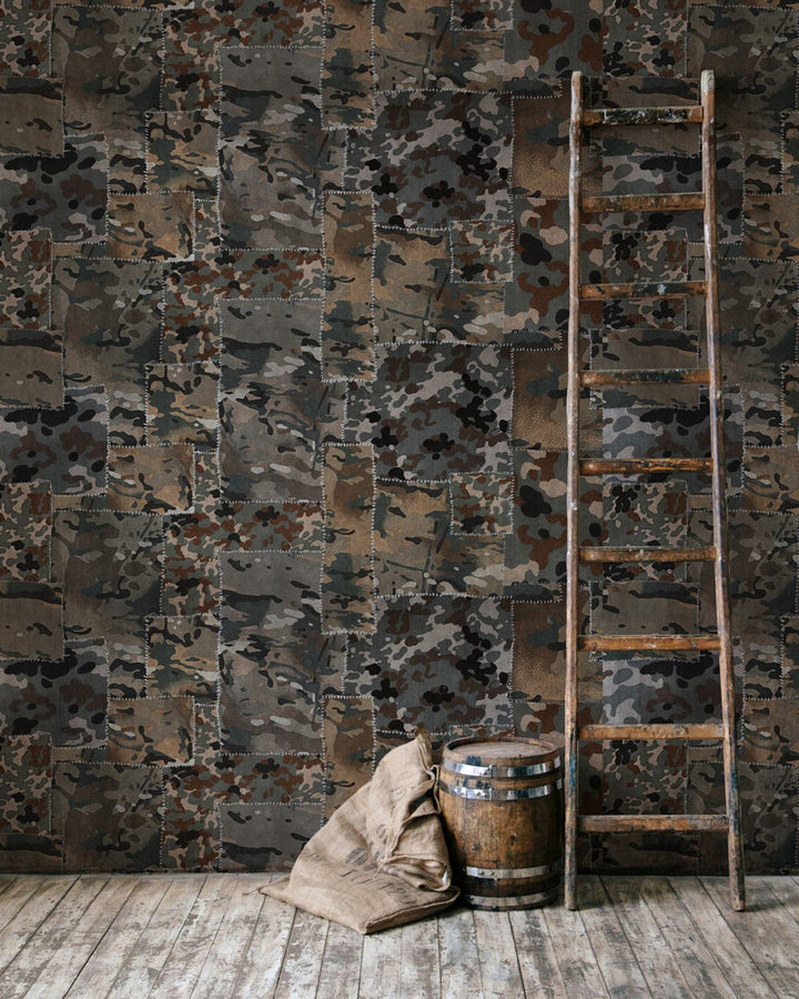 Camo Brown Wallpaper by Mind the Gap Designer Wallpaper PREMIUM DESIGNER WALLPAPER COLLECTION Non-woven Made in Europe Paste the wall 3 rolls x 20.5 x 3.25 yards - Swanky Fabrics -