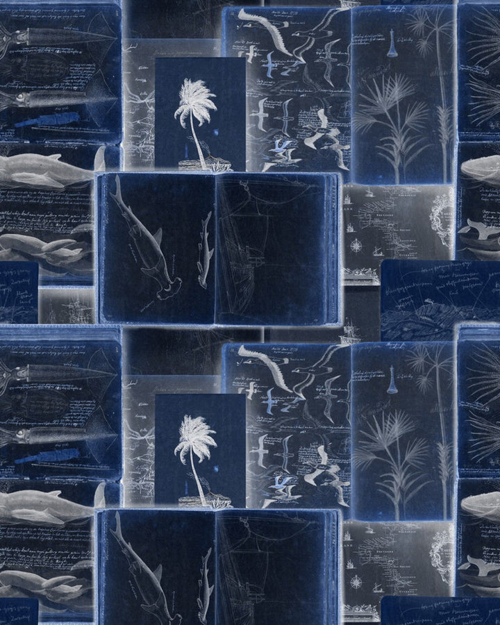 Mind The Gap Wallpaper SEAMAN'S JOURNAL indigo Wallpaper (WP20561) | WP20561 | SUNDANCE VILLA | 3 rolls x 20.5 x 118.1 in | 0.52m / 20.5in | 3m / 118in | 4.65mp | 105cm / 41.3in | Black, Indigo, White | Textured Matte | Paste the wall | 3-rolls in a box | Fabric Carolina | https://www.fabriccarolina.com/