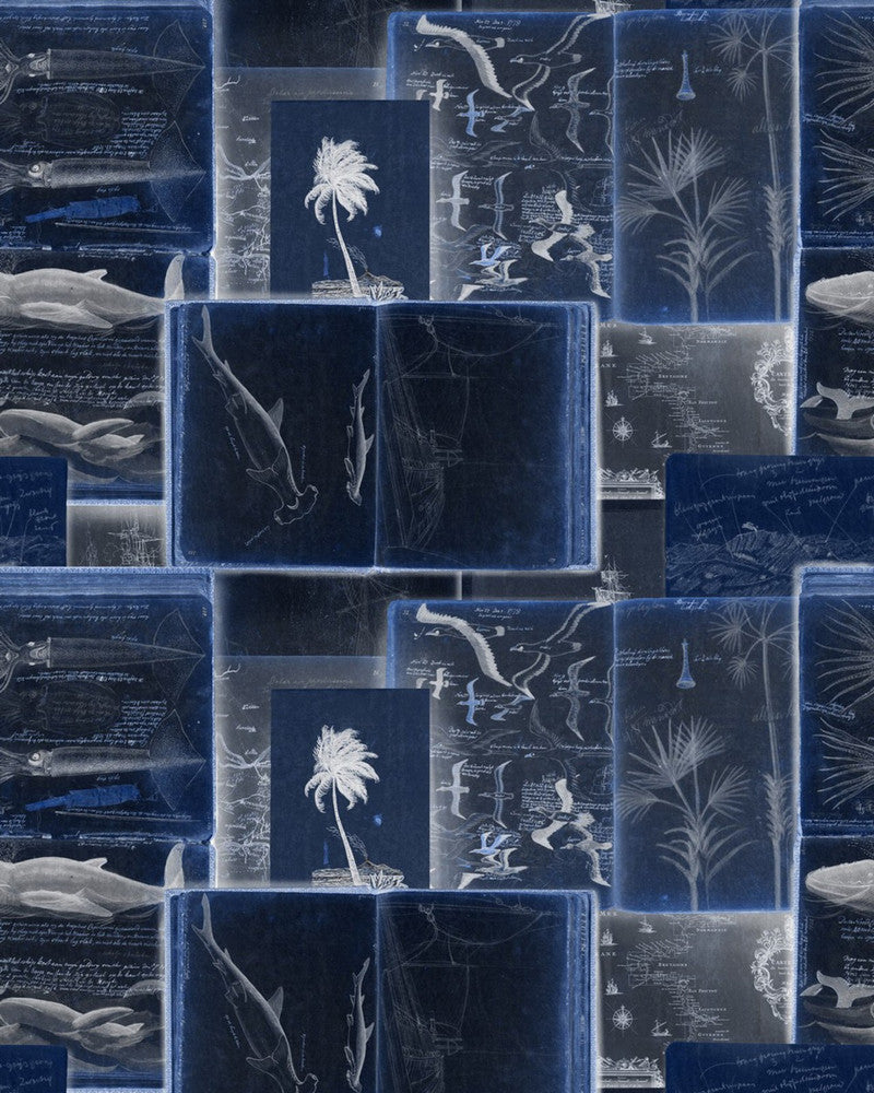 Seaman'S Journal Indigo Wallpaper by Mind the Gap Designer Wallpaper SUNDANCE VILLA Textured Matte Made in Europe Paste the wall 3 rolls x 20.5 x 3.25 yards - Swanky Fabrics -