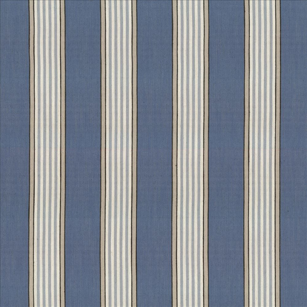 Carnegie Stripe Indigo by Kasmir Designer Fabric 1446 42% Viscose 40% Polyester 18% Linen CHINA 30,000 Martindale Cycles Horizontal: 7 inches and Vertical: 0 Inches 57 - Swanky Fabrics -