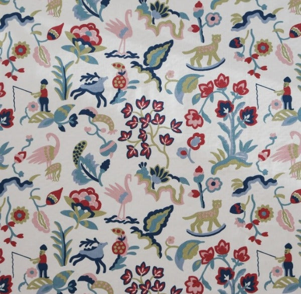 Carousel Teal-raspberry by Roth & Tompkins Fabric - 100% Cotton - India - 0-15,000 double rubs - V: 18.5"  H: 27" - 54" - Fabric Carolina -