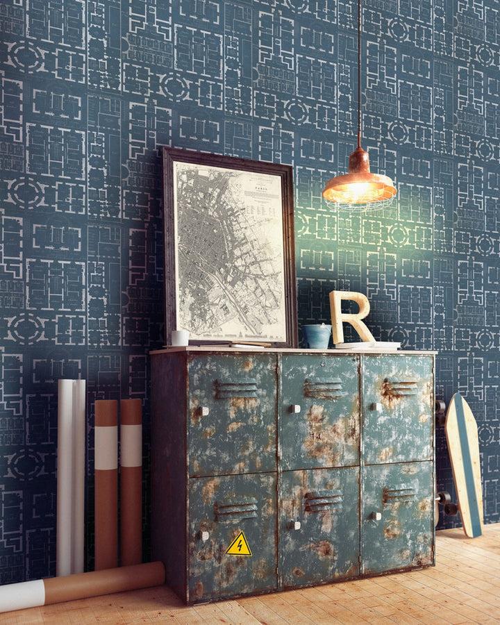 Chateau Bleu Wallpaper by Mind the Gap Designer Wallpaper WALLPAPER DESIGNER COLLECTION Non-woven Made in Europe Paste the wall 3 rolls x 20.5 x 3.25 yards - Swanky Fabrics -