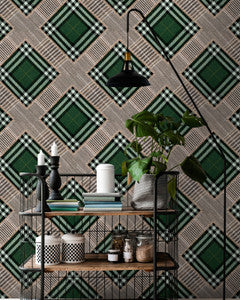 Mind The Gap Wallpaper CHECKERED PATCHWORK British Green Wallpaper (WP20389)