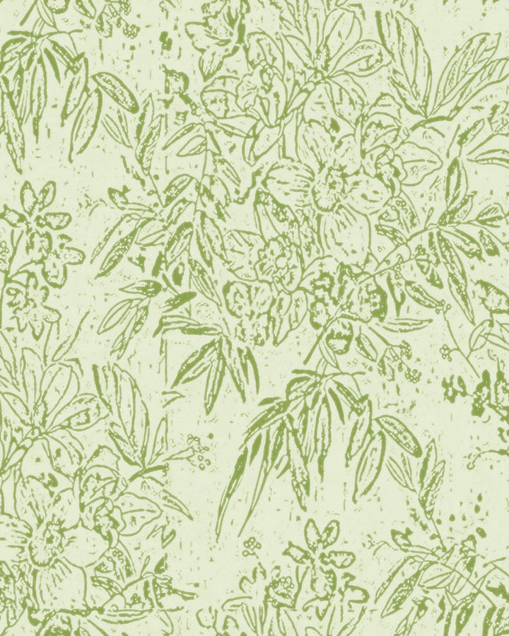 Cherry Orchard Green Wallpaper by Mind the Gap Designer Wallpaper TRANSYLVANIAN ROOTS Satin Matte Made in Europe Paste the wall 1 roll x 20.5 x 10.9 yards - Swanky Fabrics -
