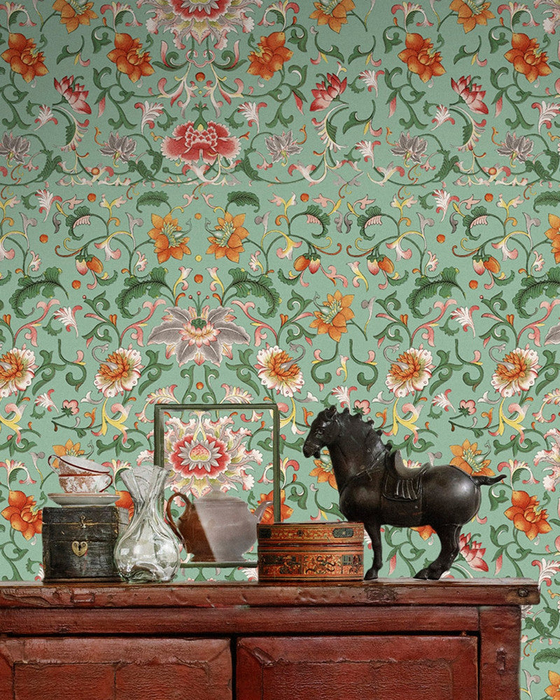 Chinese Floral Premium Wallpaper by Mind the Gap Designer Wallpaper WALLPAPER DESIGNER COLLECTION Non-woven Made in Europe Paste the wall 3 rolls x 20.5 x 3.25 yards - Swanky Fabrics -