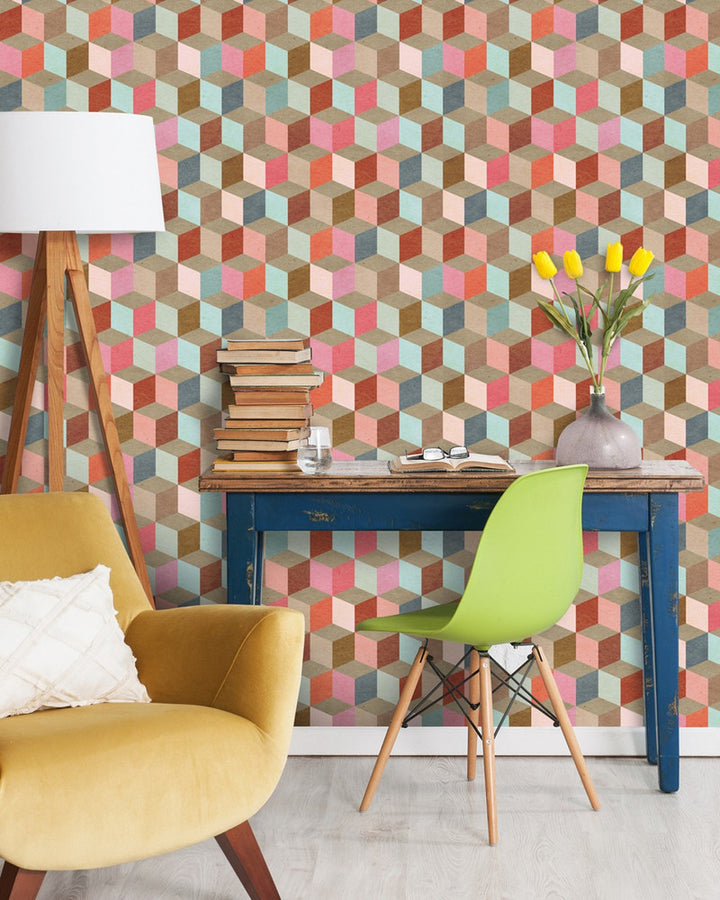 Coloured Geometry Premium Wallpaper by Mind the Gap Designer Wallpaper WALLPAPER DESIGNER COLLECTION Non-woven Made in Europe Paste the wall 3 rolls x 20.5 x 3.25 yards - Swanky Fabrics -