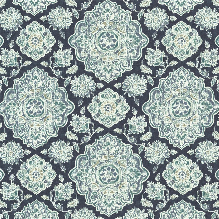 Cowan Court Indigo by Kasmir Designer Fabric 1458 70% Viscose
30% Linen
 SPAIN 30,000 Wyzenbeek Double Rubs </p><p>Repeat: Horizontal: 27 inches and Vertical: 27 inches 54 - Swanky Fabrics -