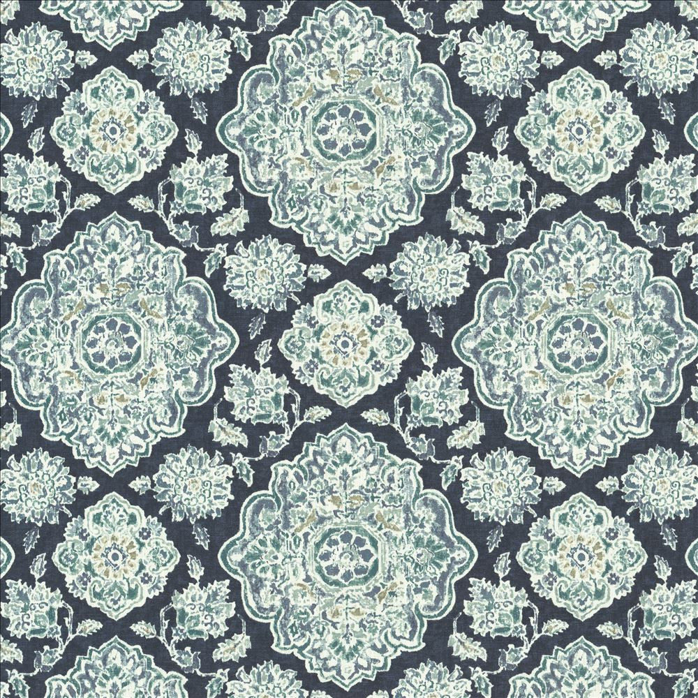 Cowan Court Indigo by Kasmir Designer Fabric 1458 70% Viscose
30% Linen
 SPAIN </p><p>Repeat: Horizontal: 27 inches and Vertical: 27 inches 54 - Swanky Fabrics -