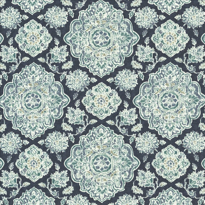 Cowan Court Indigo by Kasmir Designer Fabric 1458 70% Viscose
30% Linen
 SPAIN </p><p>Repeat: Horizontal: 27 inches and Vertical: 27 inches 54 - Swanky Fabrics -