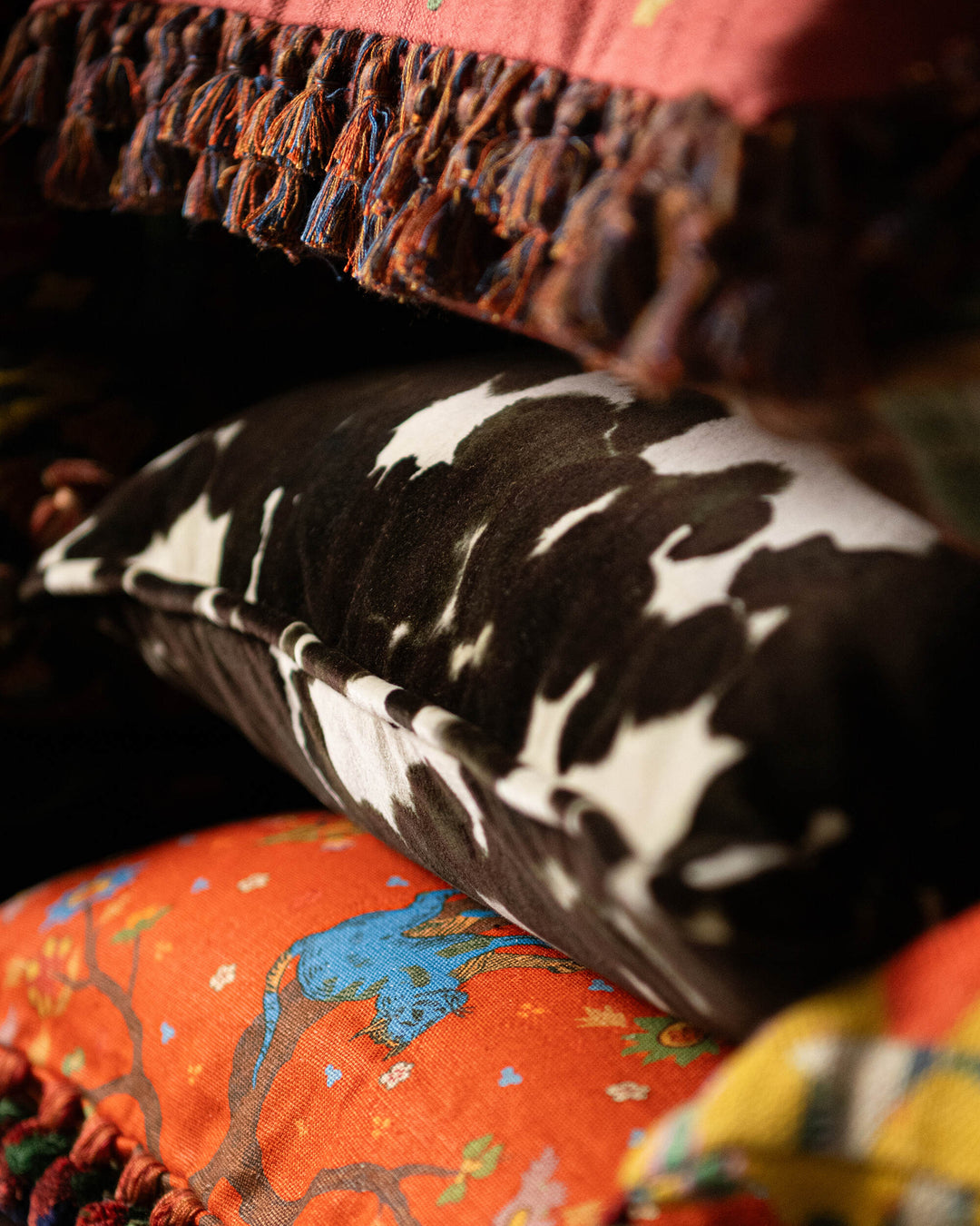 COWHIDE velvet cushion (LC40289) by Mind The Gap | LC40289 | TRANSYLVANIAN RHAPSODY | 50 x 50 cm / 20 x 20 in | Taupe, Brown | Piped edge | Duck feather | 100% Cotton velvet | Fabric Carolina | https://www.fabriccarolina.com/