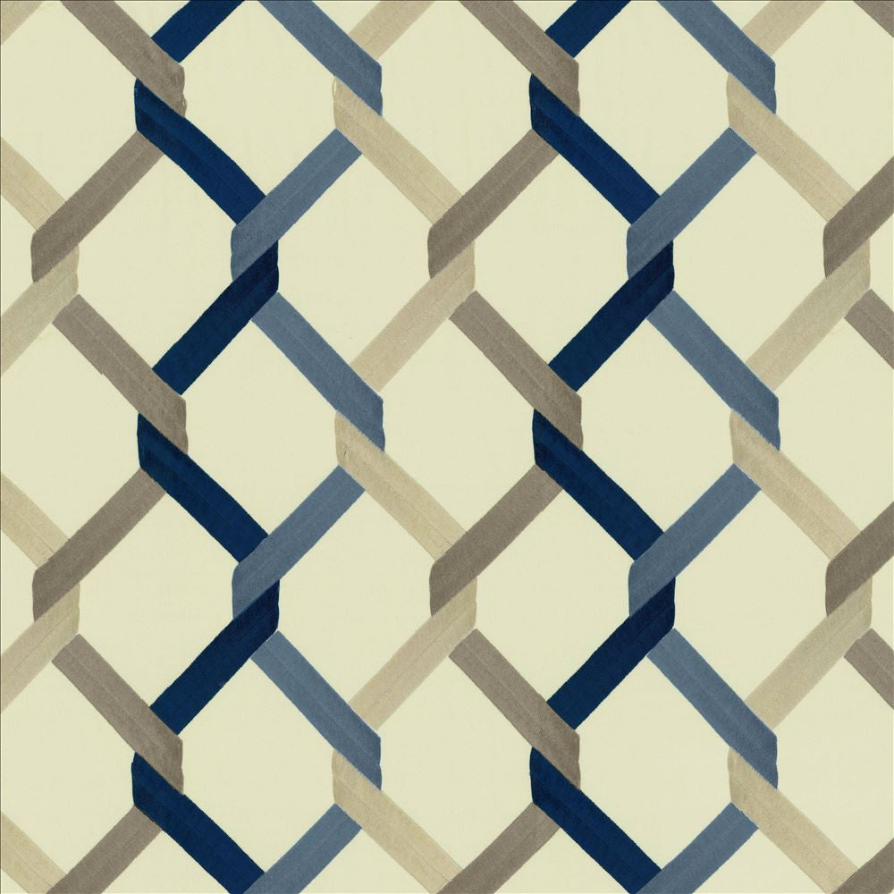 Crosswise Navy by Kasmir Designer Fabric 5143 100% Polyester INDIA Not Tested Horizontal: 6 2/8 inches and Vertical: 7 4/8 inches 54 - Swanky Fabrics -