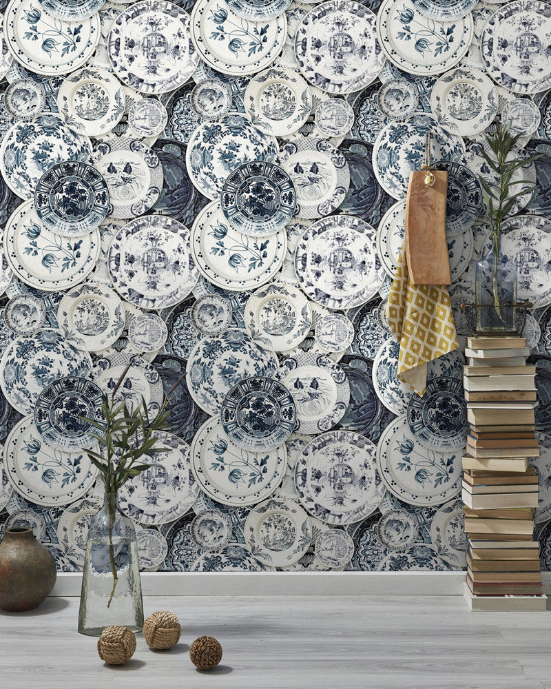 Delftware Vintage by Mind the Gap Designer Wallpaper PREMIUM DESIGNER WALLPAPER COLLECTION Non-woven Made in Europe Paste the wall 3 rolls x 20.5 x 3.25 yards - Swanky Fabrics -