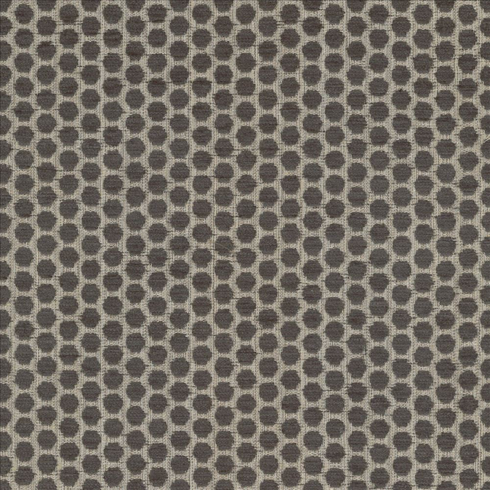 Delightful Dots Charcoal by Kasmir Designer Fabric See sample 42% Acrylic
33% Polyester
25% Cotton
 TURKEY 31,000 Martindale Cycles </p><p>Repeat: Horizontal: 1 inches and Vertical: 5/8 inches 54 - Swanky Fabrics -