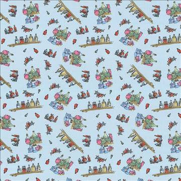 Diddly Bottles Marvelous Blue by Kasmir Designer Fabric 1445 100% Cotton TURKEY Not Tested H: 13 4/8 inches, V: 12 5/8 inches 55 - Swanky Fabrics - Kasmir