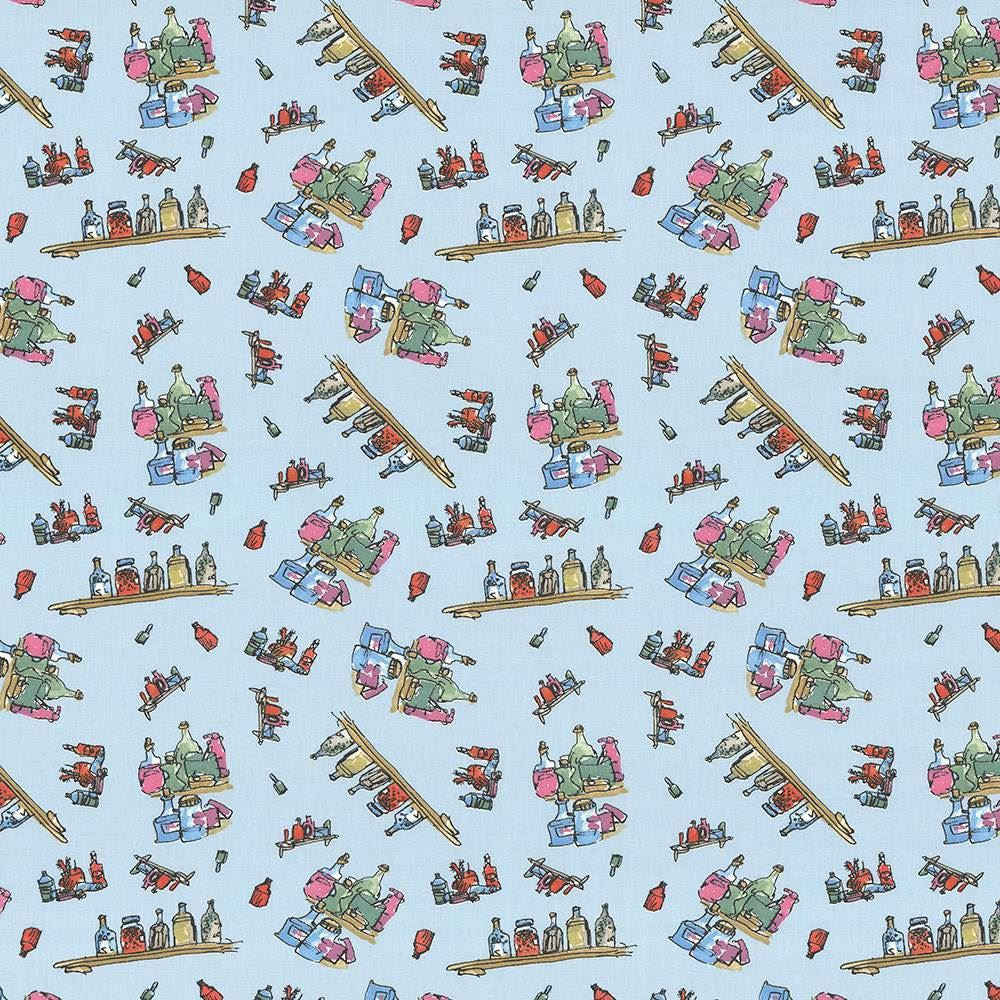 Diddly Bottles Marvelous Blue by Kasmir Designer Fabric See sample 100% Cotton
 TURKEY Not Tested </p><p>Repeat: Horizontal: 13 4/8 inches and Vertical: 12 5/8 inches 55 - Swanky Fabrics -