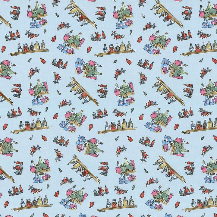 Diddly Bottles Marvelous Blue by Kasmir Designer Fabric See sample 100% Cotton
 TURKEY Not Tested </p><p>Repeat: Horizontal: 13 4/8 inches and Vertical: 12 5/8 inches 55 - Swanky Fabrics -