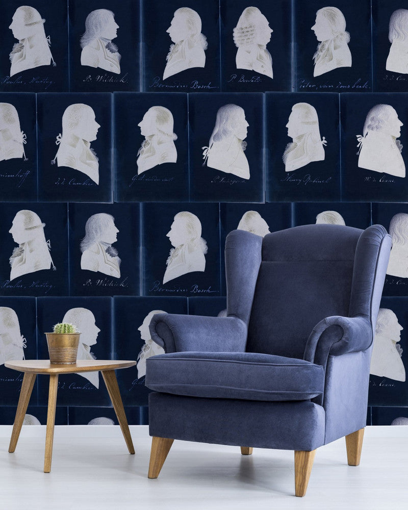 Dutch Portraits Blue Wallpaper by Mind the Gap Designer Wallpaper PREMIUM DESIGNER WALLPAPER COLLECTION Non-woven Made in Europe Paste the wall 3 rolls x 20.5 x 3.25 yards - Swanky Fabrics -