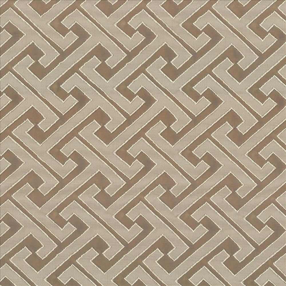 Edo Fret Taupe by Kasmir Designer Fabric See sample 100% Polyester
 CHINA 60,000 Wyzenbeek Double Rubs </p><p>Repeat: Horizontal: 2 2/8 inches and Vertical: 2 inches 57 - Swanky Fabrics -
