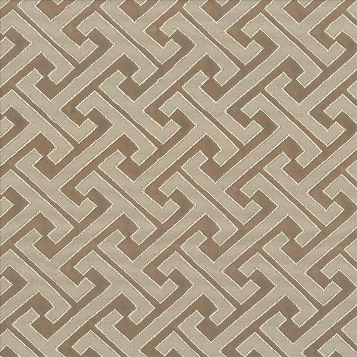 Edo Fret Taupe by Kasmir Designer Fabric 5084 100% Polyester CHINA 60,000 Wyzenbeek Double Rubs Horizontal: 2 2/8 inches and Vertical: 2 inches 57 - Swanky Fabrics -