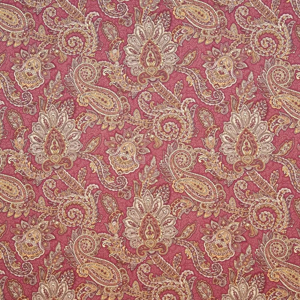 Ephraim Paisley Cerise by Kasmir Designer Fabric 1402 89% Cotton 11% Rayon USA 15,000 Wyzenbeek Double Rubs Horizontal: 27 inches and Vertical: 25 2/8 inches 54 - Swanky Fabrics -