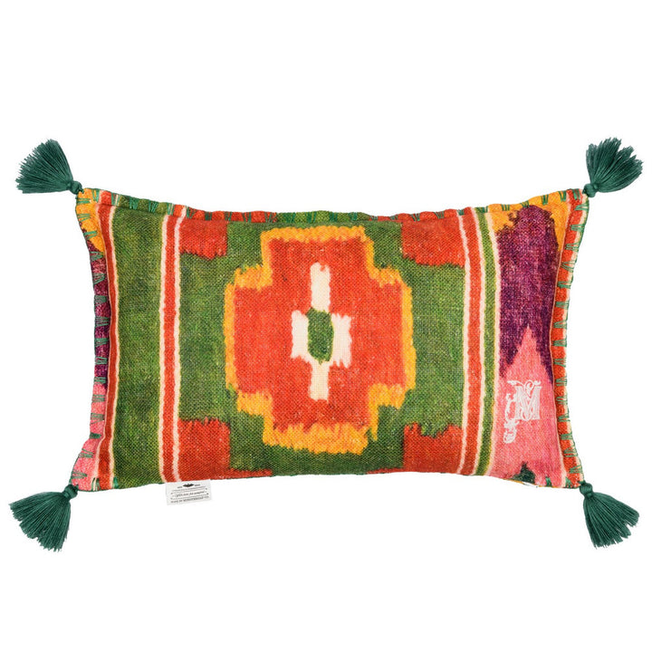 Mind The Gap Pillows ERDELY Linen Cushion (LC40102) | LC40102 | TRANSYLVANIAN ROOTS | 20 x 12 in | Green, Ochre, Pink, Red | Fabric Carolina | https://www.fabriccarolina.com/