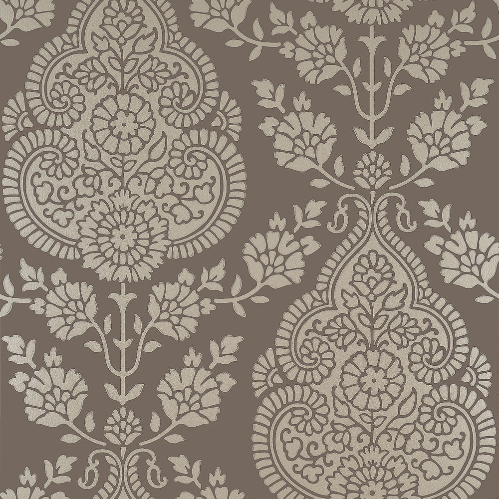 Balmuccia Damask Pewter on Chestnut AT57869 by Anna French Wallpaper Anna French Wallpaper Balmuccia Damask Pewter on Chestnut AT57869Wallpaper Bristol </p><p>Repeat: V: 21.00"(53.34 cm) 20.50"(52.07 cm) - Fabric Carolina -