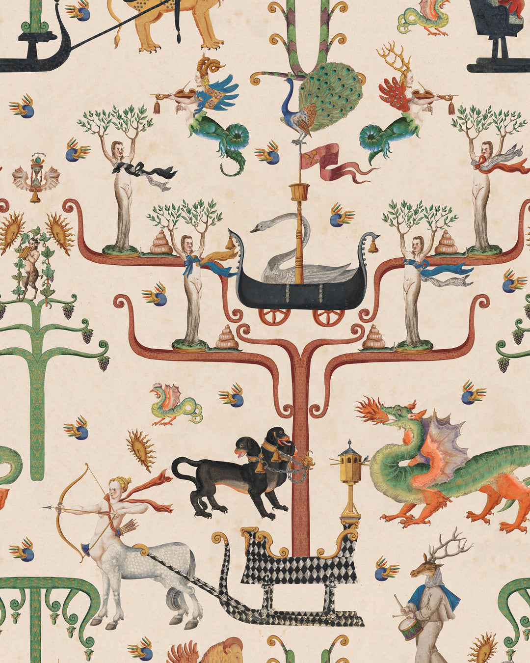 FAIRIES AND DRAGONS Wallpaper (WP20896) by Mind The Gap | WP20896 | TRANSYLVANIAN RHAPSODY | 1 roll x 52 x 900 cm / 20.47 x 354.33 in | 0.52m / 20.5in | 9m / 354in | 4.68sqm / 50sq ft | L70xm / L27.5in | Taupe, Blue, Green, Yellow, Brown | Non-woven Textured | Paste the wall | 1 roll in a box | Fabric Carolina | https://www.fabriccarolina.com/