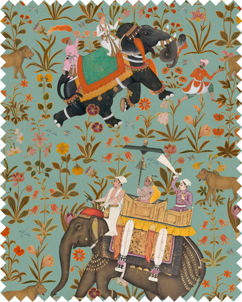 Hindustan Aquamarine Linen by Mind the Gap Designer Fabric NOMAD STORY 100% Linen Made in United Kingdom W 46cm x L 62cm / W 18.1in x L 24.4in 55.1in - Swanky Fabrics -