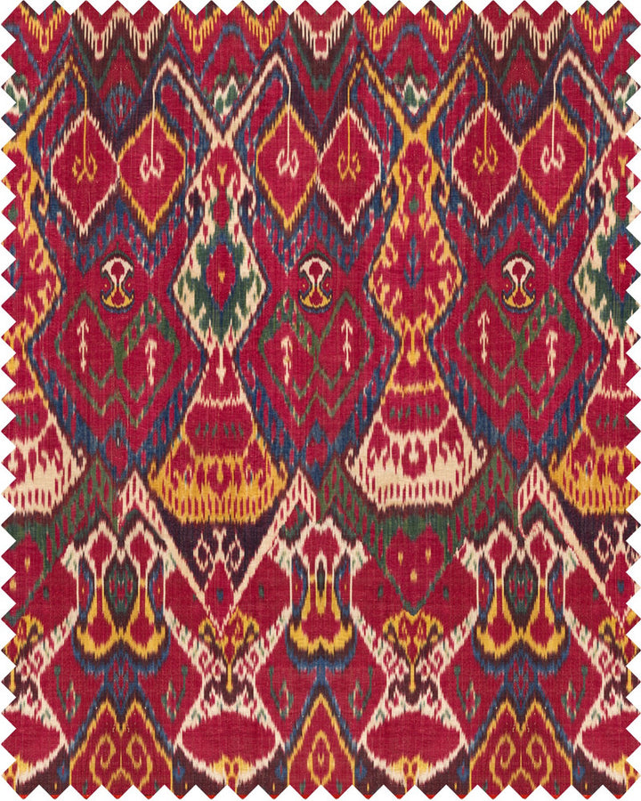 Mind The Gap Fabric UZBEK IKAT Linen (FB00024) | FB00024 | THE HOME OF AN ECCENTRIC MAN | Blue, Brown, Ochre, Red | Fabric Carolina | https://www.fabriccarolina.com/