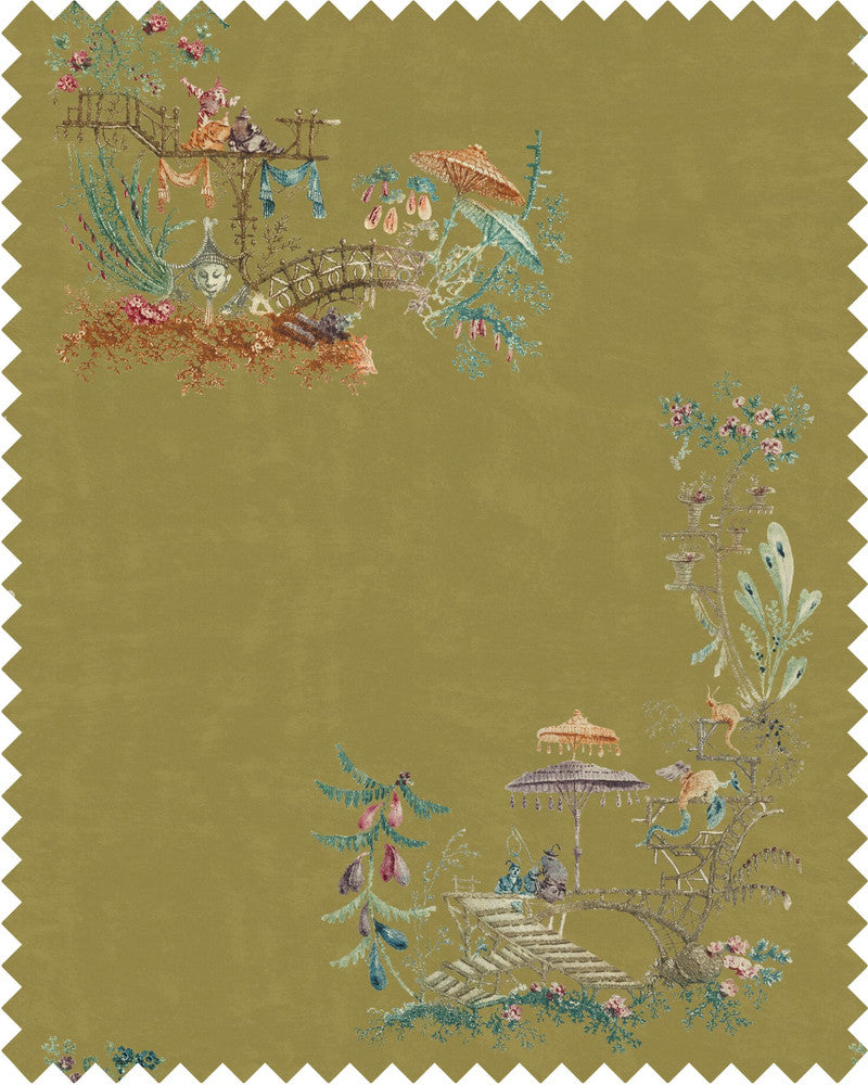 Chinoiserie Velvet by Mind the Gap Designer Fabric THE TRANSYLVANIAN MANOR 100% Cotton velvet Made in United Kingdom W 44cm x L 59cm / W 17.3in x L 23.2in 51.96in - Swanky Fabrics -